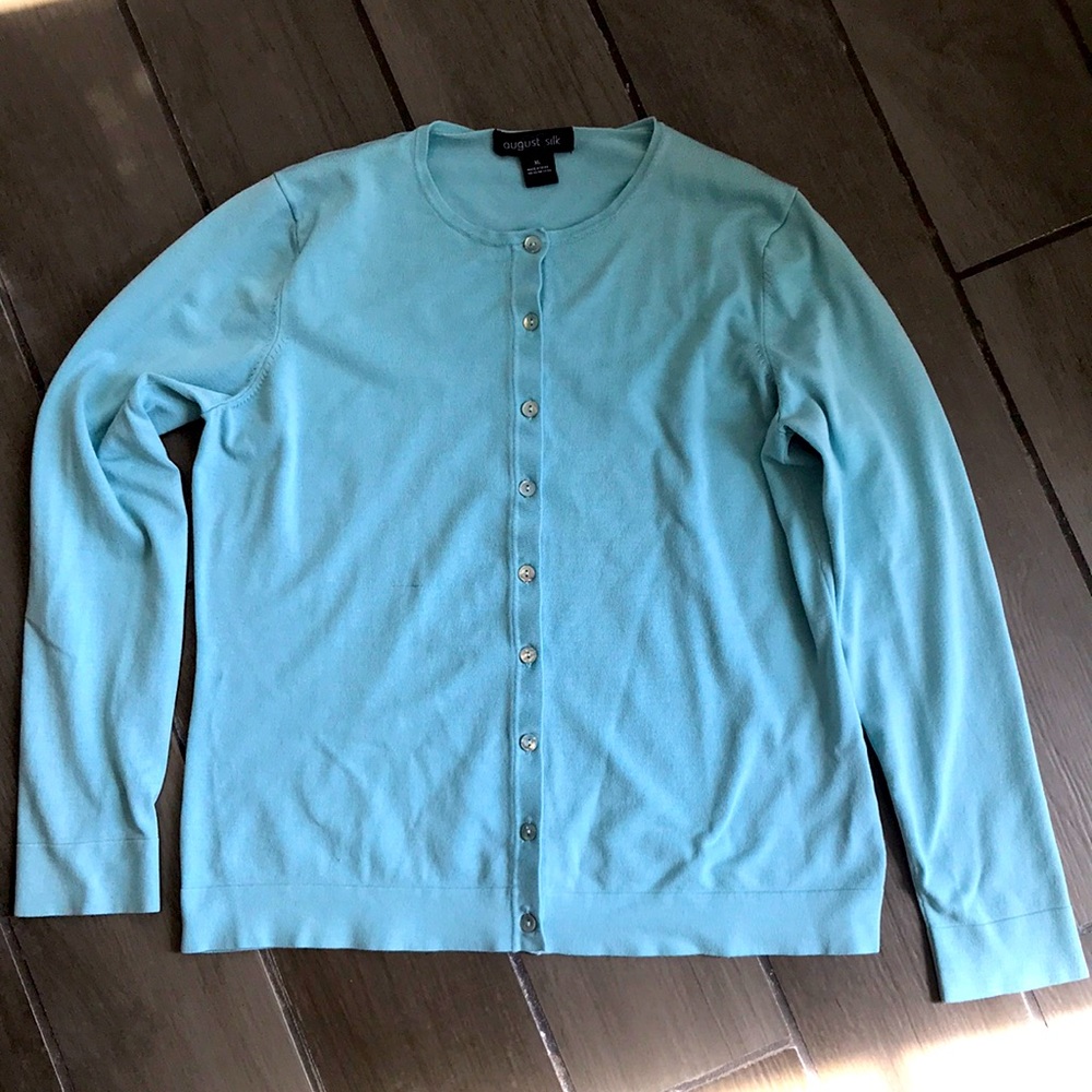 August silk cardigan robins egg blue
